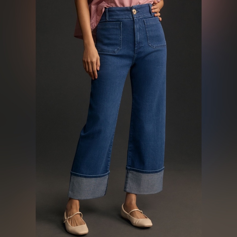 Maeve by Anthropologie Colette Denim Cuffed Wide Leg Jeans